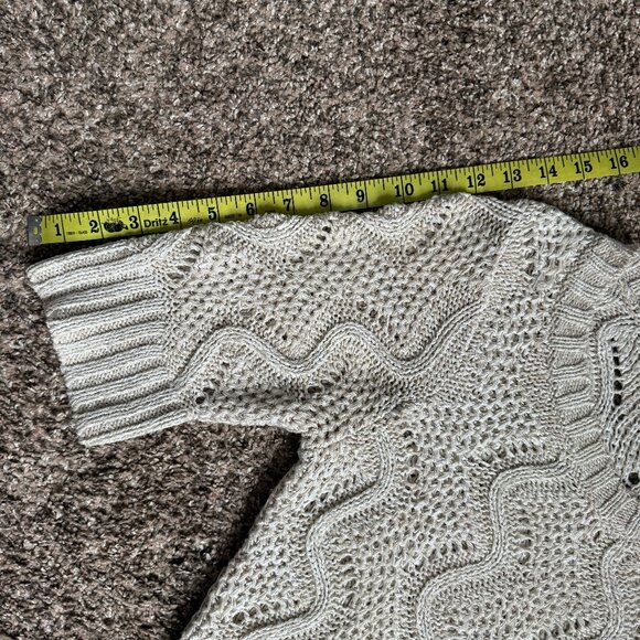 ELLE Crew Neck Elbow Sleeve Textured Knit Tunic Sweater, Sz M, Oatmeal/Gold - Picture 5 of 10